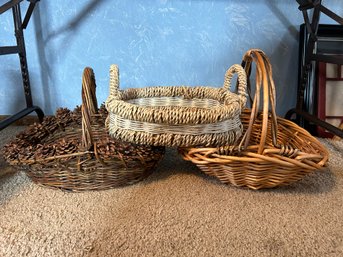 3 Large Baskets With Handles