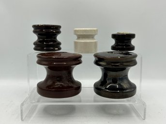 Group Of 5 Ceramic / Porcelain Spool Insulators