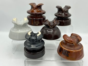 Group Of 6 Saddle Groove Ceramic / Porcelain Insulators