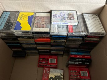 Box Of Cassette Tapes And Holders