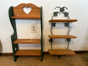 Wall Hanging Wood Shelves With Green Accents