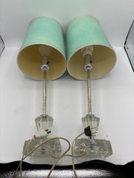 Pair Of Vintage Table Lamps With Clear Lucite Bases