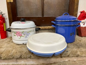 Large Steamer Pots And Divided Tupperware