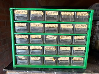 25 Compartment Small Parts Storage Box And Contents