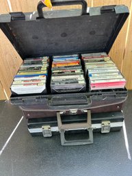 3 Carrying Cases Of Cassette Tapes - Stray Cats, Chicago, Willie Nelson, And Many More