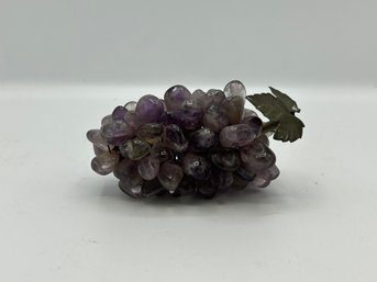 Tumbled Amethyst Stone Grape Cluster With Metal Leaf