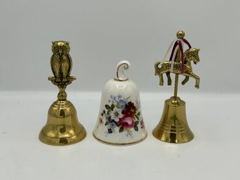 Brass Owl And Carousel Horse Bells, Royal Albert Bone China Bell