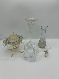 Glass Vases, Candle Holder, Elephant, And Flower