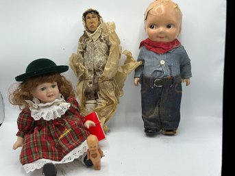 Vintage Dolls With Tiny Kewpie Doll