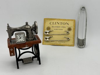 Vintage Clothes Pins With Miniature Sewing Machine