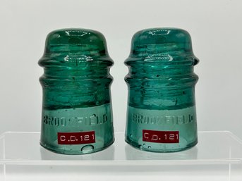 Pair Of Brookfield Glass Insulators CD 121
