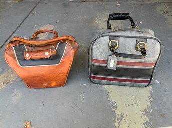 Two Vintage Bowling Bags And Balls