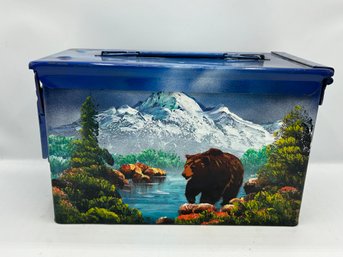 Hand Painted Ammo Box With Bear Scene And Moose Scene