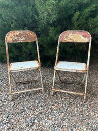 Vintage Metal Folding Chidlrens Chairs / Plant Stands