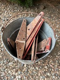 Pail Of Antique Hinges In Different Sizes