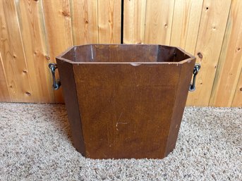 Wood Waste Basket Or Plant Holder With Handles
