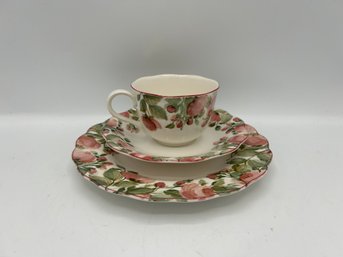 Nikko Tableware Teacup, Saucer, And Plate With Pink Rose Design