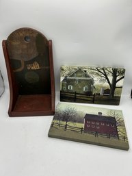 Country Farmhouse Art Prints And Wall Shelf