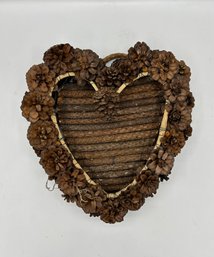 Hanging Heart Shaped Wood And Pinecone Basket