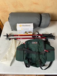 Hiking / Camping Gear - Hiking Poles, Camp Mat, Waist Pack, And 5 Piece Mess Kit