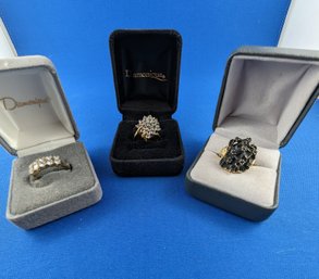 3-rings Lot Sterling Silver, 18 Kt Electroplated