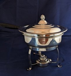 Silver Vintage Lidded Chaffing Serving Dish On Stand,  With Handle And Warmer