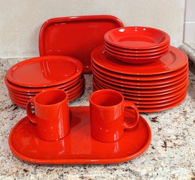 Waechtersbach Made In Germany Quality Made Vtg Cherry -red Dishes, Servers,& Coffee Cups.