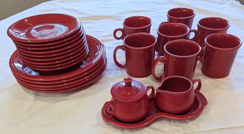 Fiesta Ware Red Scarlet Dinnerware Cups, Dishes, And Sugar & Creamer Set.