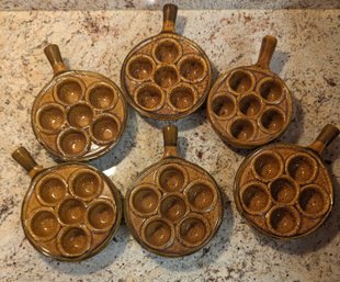 Set Of 6 Honey Glaze Beige Color Stoneware Snail/escargot 6 Hole Dishes