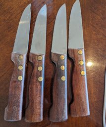 Made In France Vintage Wooden Serrated Steak Knives Set Of Four.