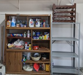 Everything You Need For Home Including One Silver Shelving Unit And Cabinet