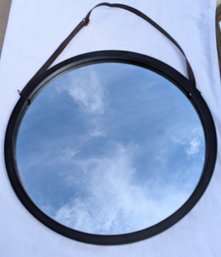 Round Unique Leather Welded Hanging Ring Mirror.