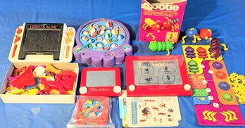 Original 60's Etch A Sketch Magic Screen Toy With Tracing Set With More Toys