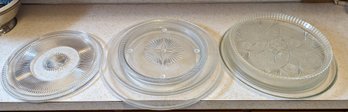 Vintage Art Deco Pressed Cake Plates With  Modern Microwave Plates.