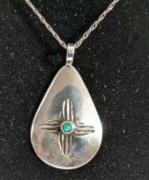 Modern Navajo Sterling Silver, Turquoise State Flag Pendant.