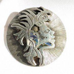 Vinting Taxco Mexico Aztec Sterling And Abalone Pendant