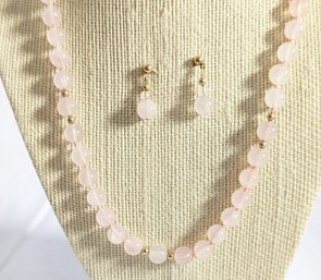 Rose Quartz Necklace With Matching Earrings Set