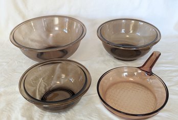 Vintage Pyrex Amber Brown Glass Nesting Bowls With Stove Glass Pan