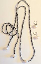 Black Facet Crystals And Mother Of Pearl Lariat Island Pearl Jewelry