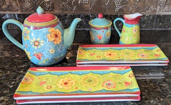 Certified International Sue Zipkin Floral Tunisian Sunset  7 Piece Tea Set.