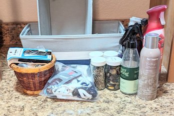 Miscellaneous Items For Sewing & Cleaning With Storage Bins.