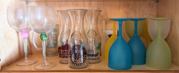 Plastic And Glass Wine Glasses, Glass Carafe.