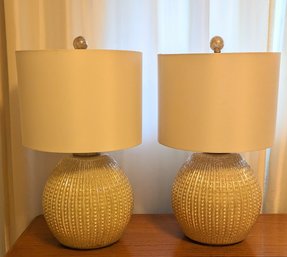 A Pair Of Frosted Mercury Glass Table Lamp With White Shade