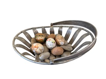 Metal Basket With Stones And Stone Eggs
