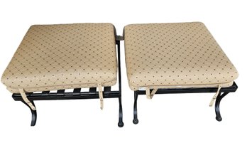 Pair Of Black Wrought Iron Stools With Cushions