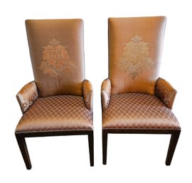 Pair Of Side Chairs With Silk Upholstery
