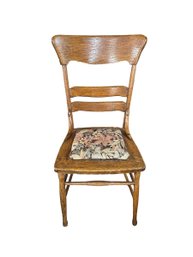 Refurbished Vintage Wood Chair With Upholstered Seat