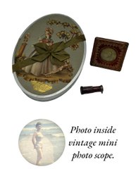 Vintage Mini Photo Scope, Chocolate Box, And Antique Photo In Frame