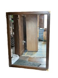 Wall Hanging Mirror In Wood Frame With Metal Corner Accents