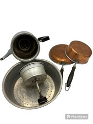 Two Vintage Copper Pans A Vintage Coffee Maker